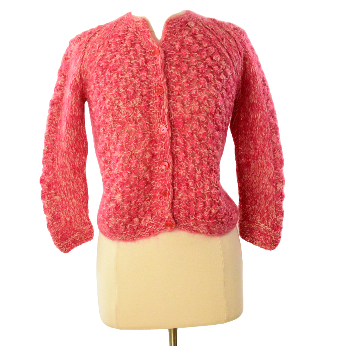 60s Vintage Wool/Mohair Open Knit Cardigan Red & Pink Spring 