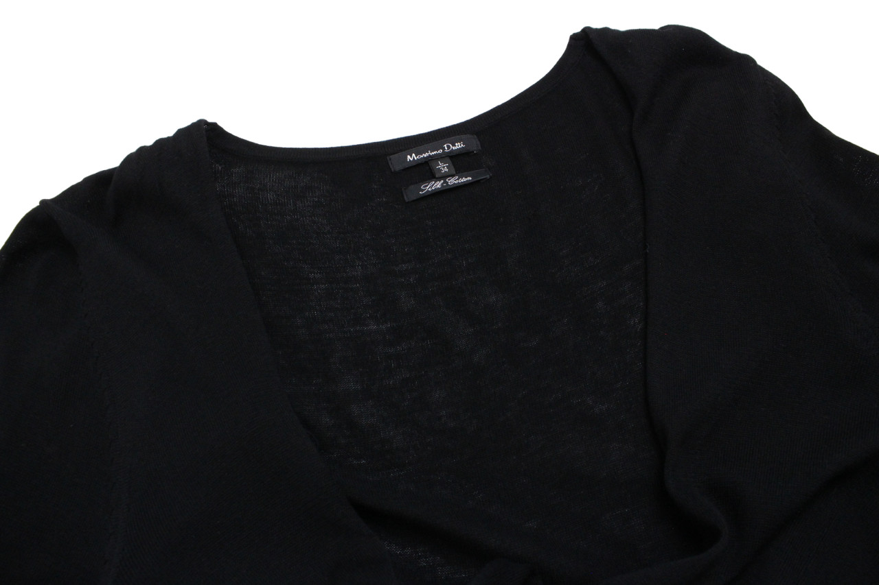 MASSIMO DUTTI Silk-Cotton Dress Women's LARGE Knitted Black Stretchy V Neck thumbnail 7