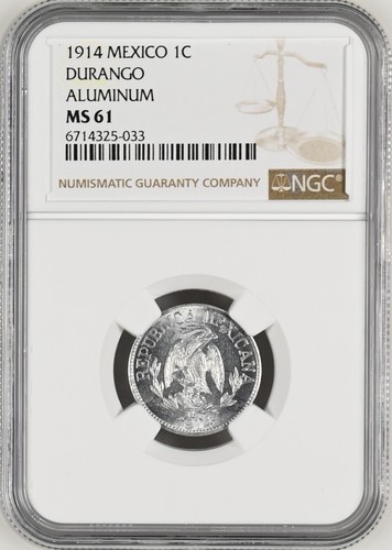 MEXICO DURANGO 1 Centavo 1914 NGC MS61 Aluminum - Afbeelding 1 van 8