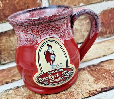 Deneen Pottery Mug *Another Broken Egg Cafe* 2013 Alpharetta, GA. Red w/ Blk Wht