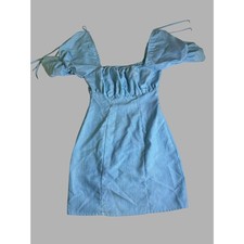 PrettyLittleThing Women's Size 2 Blue Puff Sleeve Ruched Mini Dress