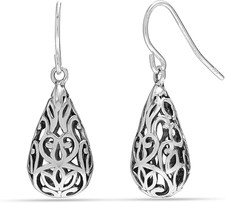 925 Sterling Silver Filigree Dangle Drop Earrings Teardrop Gifts for Women Wife