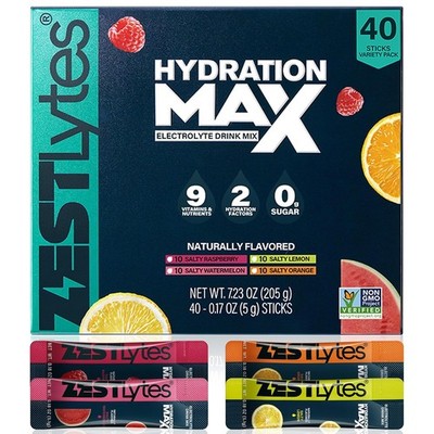 40 Count Mixed Fruit Flavor Sugar Free Salty Electrolyte Hydration Packets