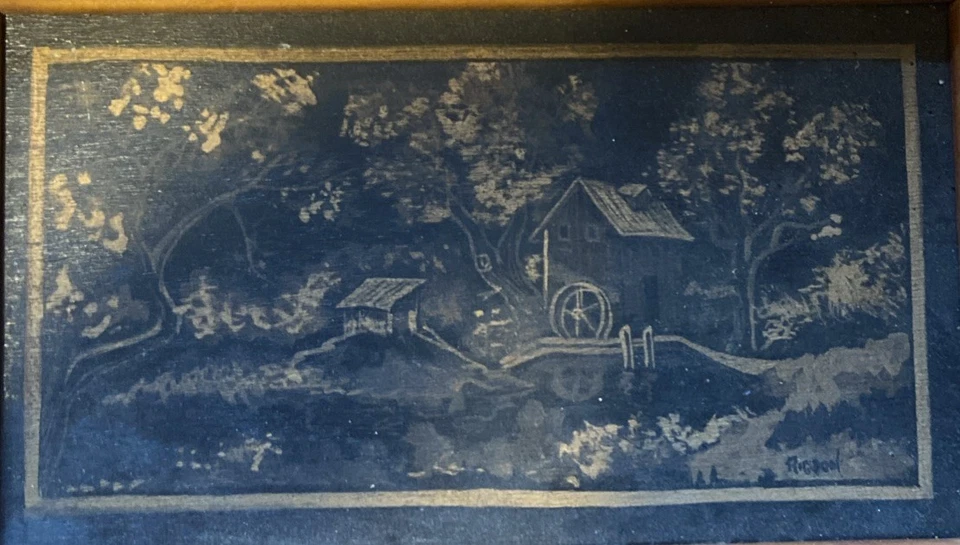 Set of 3 Hand Made Etched Wooden Folk Art Framed and Signed Americana - Image 3 of 4