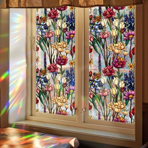 Stained Glass Window Film UV Resistant Window Privacy Film Colorful Flowers P... - Picture 6 of 7