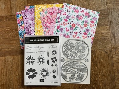 Stampin Up, IMPRESSIONS A BLOOM Stamp Set, DIES & 12 (6X6) Sheets DSP