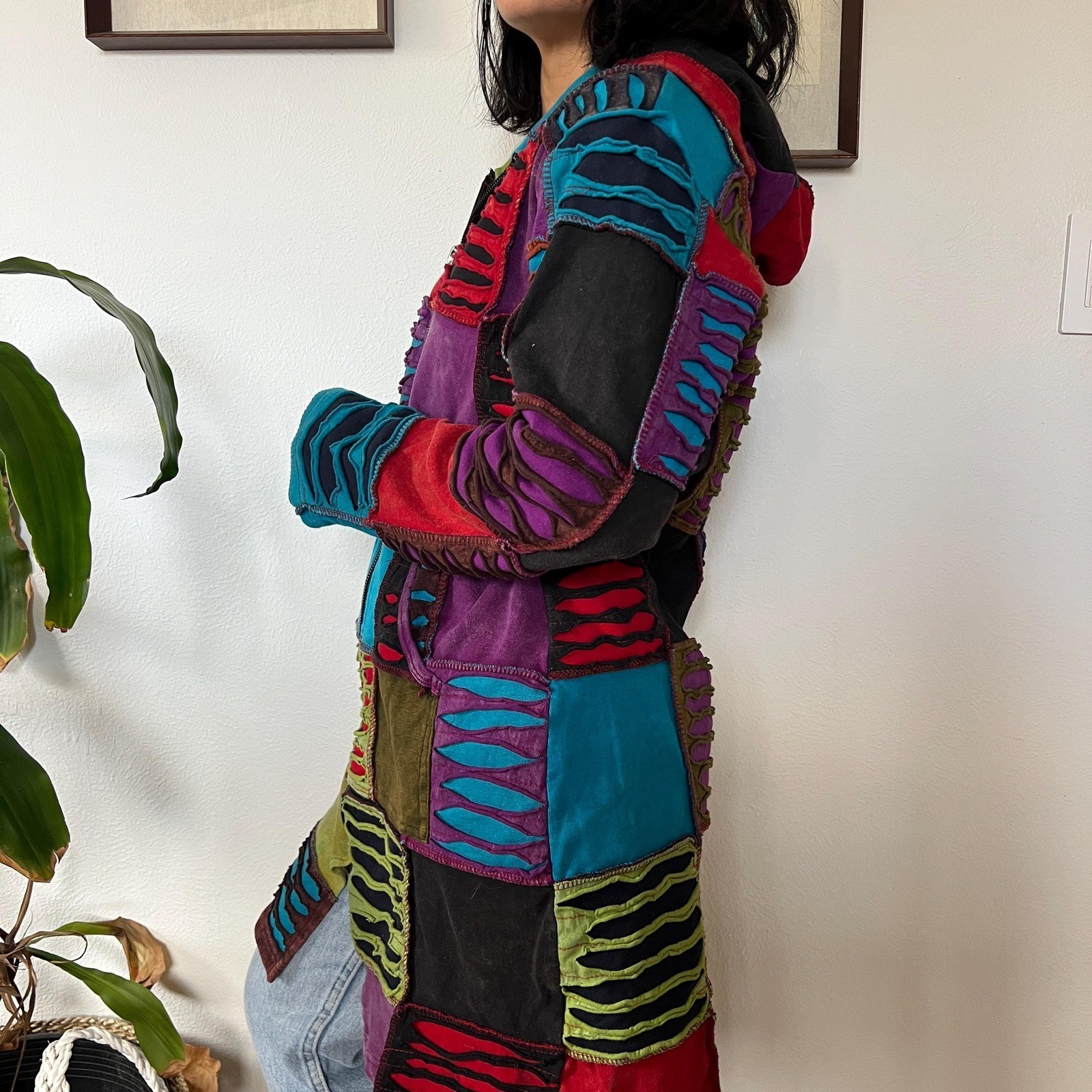 Y2K Patchwork Zip Jacket Psychedelic Festival Coa… - image 4