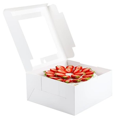4 Pack Cake Boxes 10 Inch, Disposable Cake Transport Container, White 10×10×5