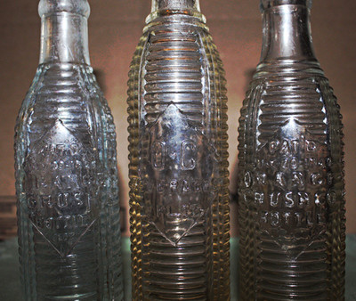 3- Orange Crush Soda Bottles Clear Glass Pat'd July 20 1920 very good condition.
