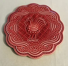 LONGABERGER USA ROOSTER Paprika (Red) Trivet / Hot Plate / Farm Decor 8" x 8"