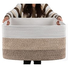 Large Blanket Basket Rectangle Woven Baskets, 22  x17  x12  Gradient Yellow