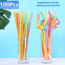 100 Pieces Colorful Extra Long Flexible Bendy Party Disposabl Drinking Straws T3