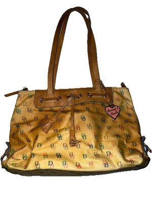 Vtg DOONEY& BOURKE Orange Signature Canvas Leather Purse Tote Bag