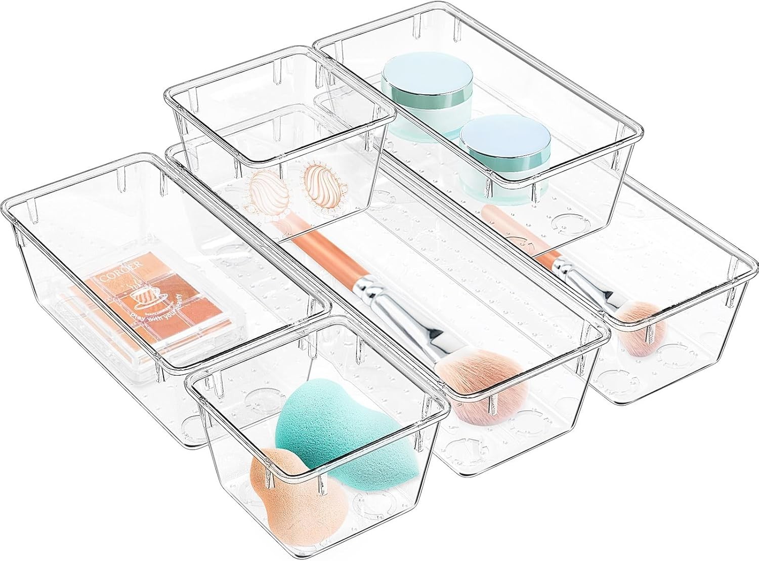 6 Pack Clear Drawer Organizer Set Acrylic Drawer Storage Trays Storage Bins