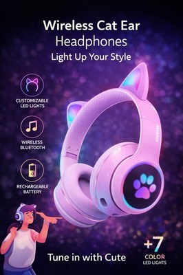 Wireless Cat Ear Headphones LED Lights Mokata