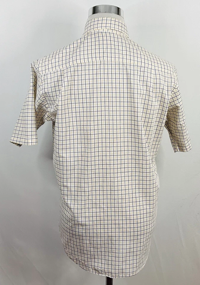 Camisa de vestir Brooks Brothers 14,5 manga corta amarillo azul a cuadros mezcla de algodón Foto 4 de 4