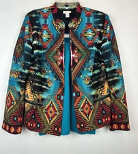 Chicos Aztec Blazer Jacket 2pc Set Women L Tank Top Southwestern Old Money Read