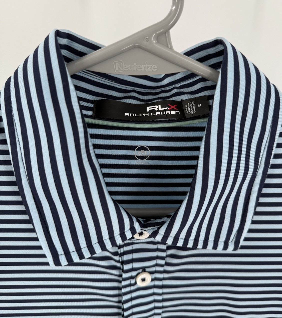 Men's RLX Ralph Lauren Blue Stripe Golf Polo - Moisture Wicking image 3