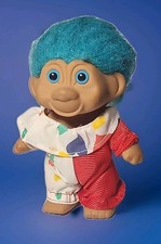 Vintage 1991 TNT Blue Haired Circus Clown Troll Doll- 5 " tall