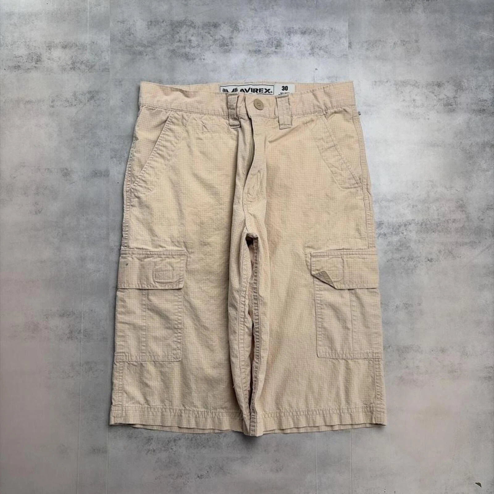 Y2K Beige Avirex Grunge Baggy Skater Cargo Shorts