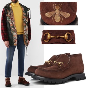 GUCCI BOOTS MENS SHEARLING LINED SUEDE HORSEBIT LOAFER SHOES BEE Gucci Suede Mens Horsebit Ankle Boots 8.5 Beige 1746236  main image 4