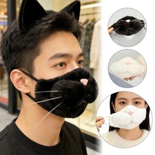 Anime Cosplay Faux Fur Cat Mask Movable Jaw Half Face Cute 3d Mask Scarf