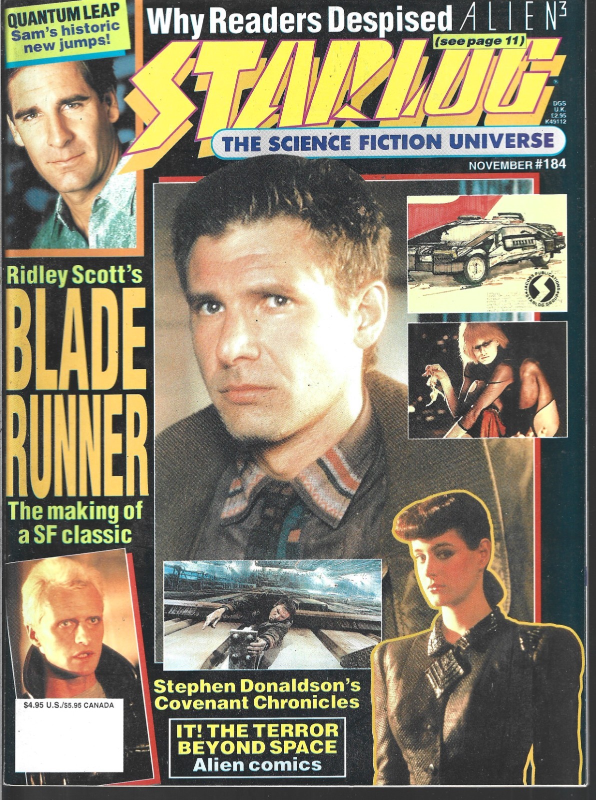 Starlog Magazine #184 (Fn/Vf) Ridley Scott Blade Runner, Alien 3, Quantum Leap