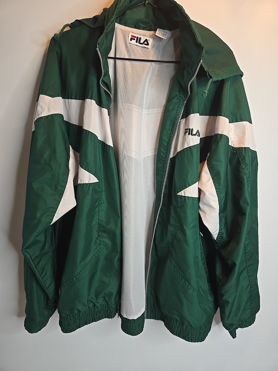 Vintage Green and White FILA Windbreaker Jacket Sz M | eBay