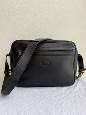 Vintage Longchamp Le Foulonné Camera Bag Black Pebbled Leather Crossbody France