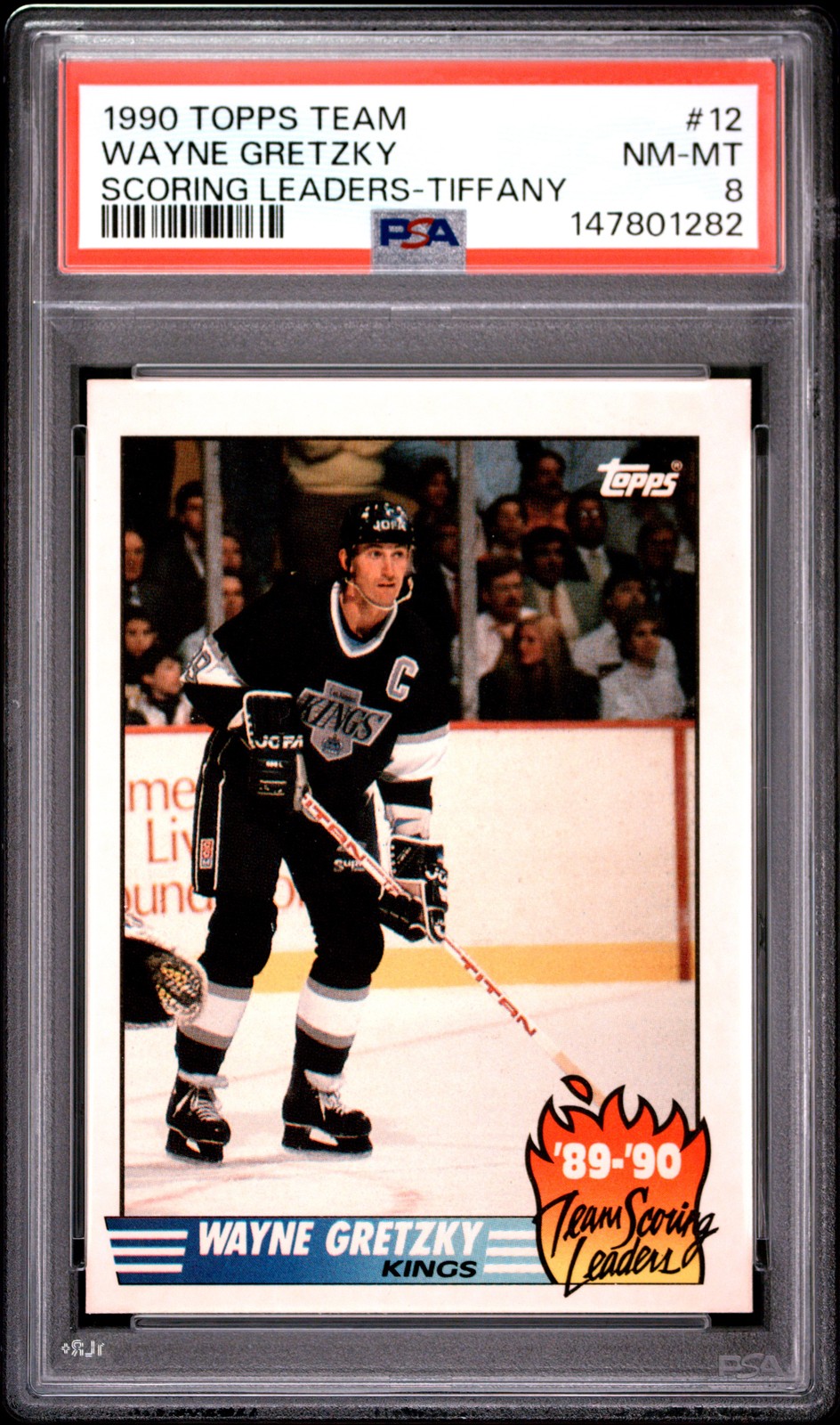 1990 TOPPS TEAM SCORING LEADERS TIFFANY #12 WAYNE GRETZKY PSA 8