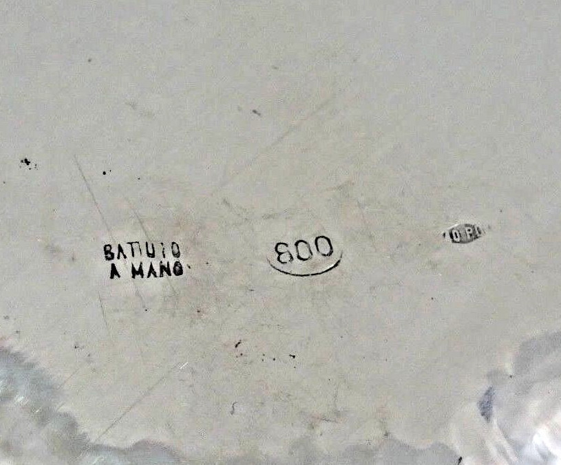 FINE 800 SILVER MODERN FRUIT BOWL HAND WROUGHT / HAMMERED Italy  (not sterling )