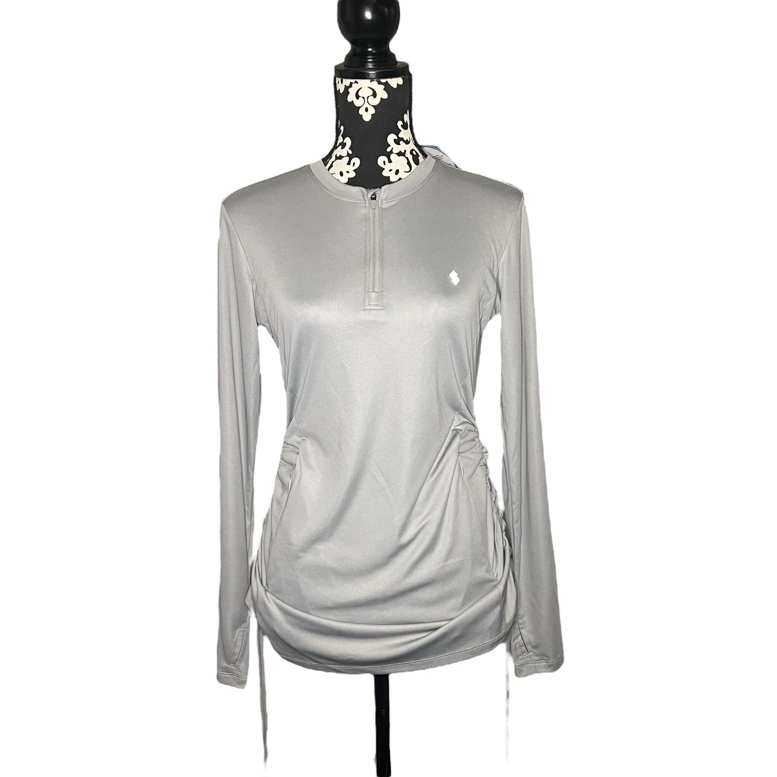 Soothfeel Womens UPF 50+ Sun Protection UV Block Shirt Cinch Waist Gray Top Swim