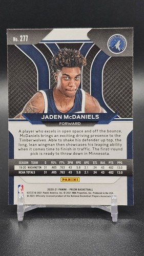 2020-21 NBA Panini Prizm Jaden McDaniels #277 Base Rookie Card - Picture 2 of 2