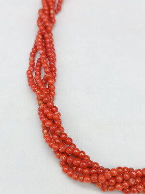 Collana Di Corallo Rosso Mediterraneo Naturale Mm 4.5, Seconda Scelta Con Chiusura In Argento 925