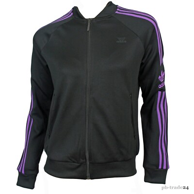 Adidas Damen Zip Sportjacke schwarz-lila SST Superstar Track Top Fitnessjacke  