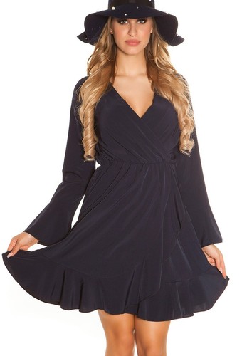 Sexy Miss Femmes V Robe Midi Manches Longues Volant Drapé Look 34/36/38 Bleu - Photo 12 sur 14