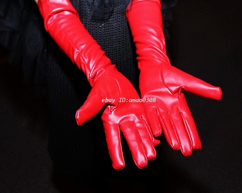 30/40/50/60/70cm Women's Red Real Sheepskin Leather Long Opera Gloves