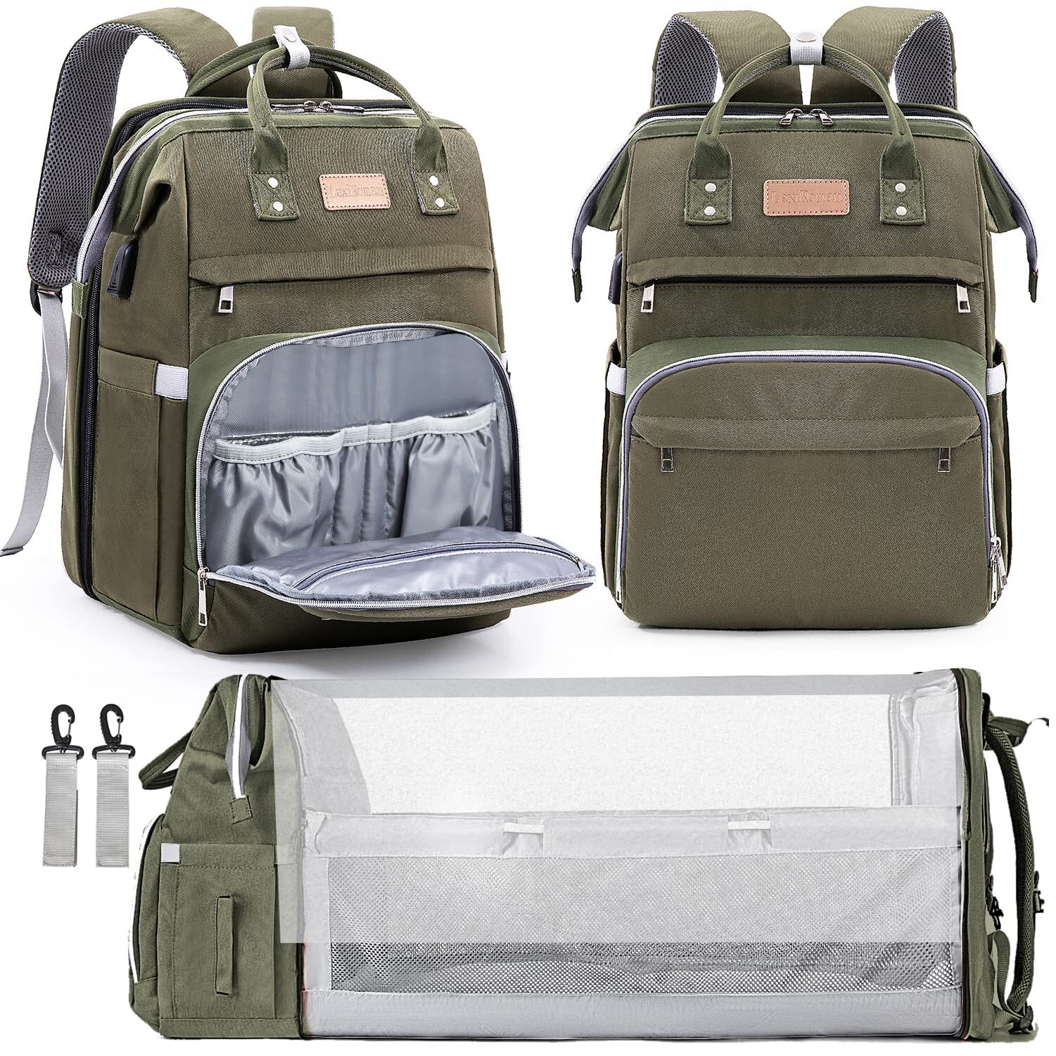 LexiRoman Diaper Bag Backpack, Large Capacity Multifunction Baby Bag with Cha...-image