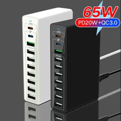 AIR2GO 10 Port USB PD TYPE C + QC3.0 Ladegerät USB-Ladestation Quick Charge 65Wa