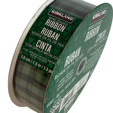Kirkland Wire Edge Ribbon Green Black Plaid Check 50 Yards Roll Decor Wrap 1.5"