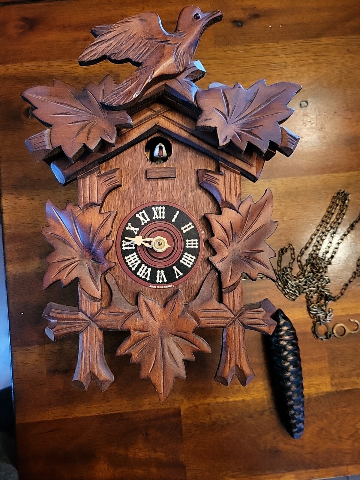 PARTS ONLY . German Sternreiter Cuckoo Clock, Hand Carved With Pine Cone