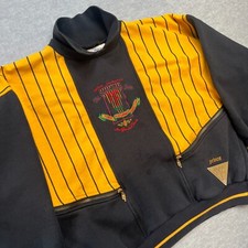 VTG Price Tennis Zone Sweater Small Black Yellow Striped Sweatshirt Distressed