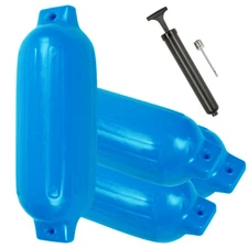 8.5*27'' 4PCS Boat Fender Marine Inflatable Buoys Vinyl Ribbed Dock Bumper Blue