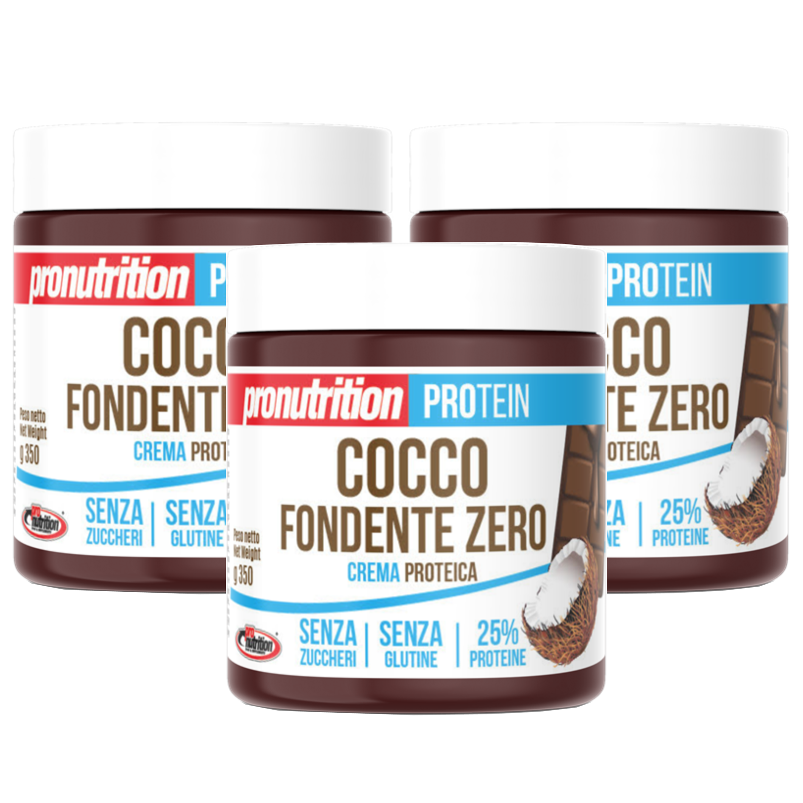 Pro Nutrition Nut Zero Cocco Fondente Zero 3X350 g Crema Spalmabile 25% Proteine