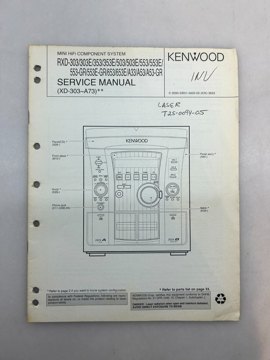 Kenwood RXD-303 353 503 553 653 A33 A53 Original Service Manual
