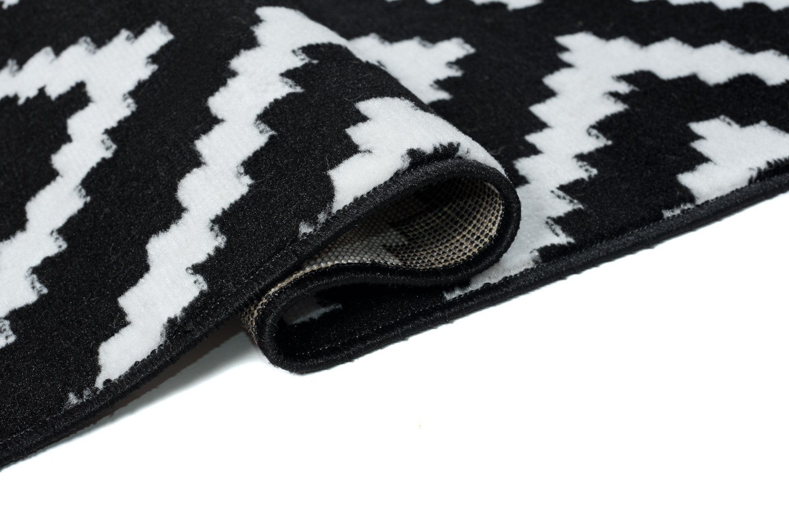 Modern Black & White Hall Runner Geometric Pattern Short Pile Rug for