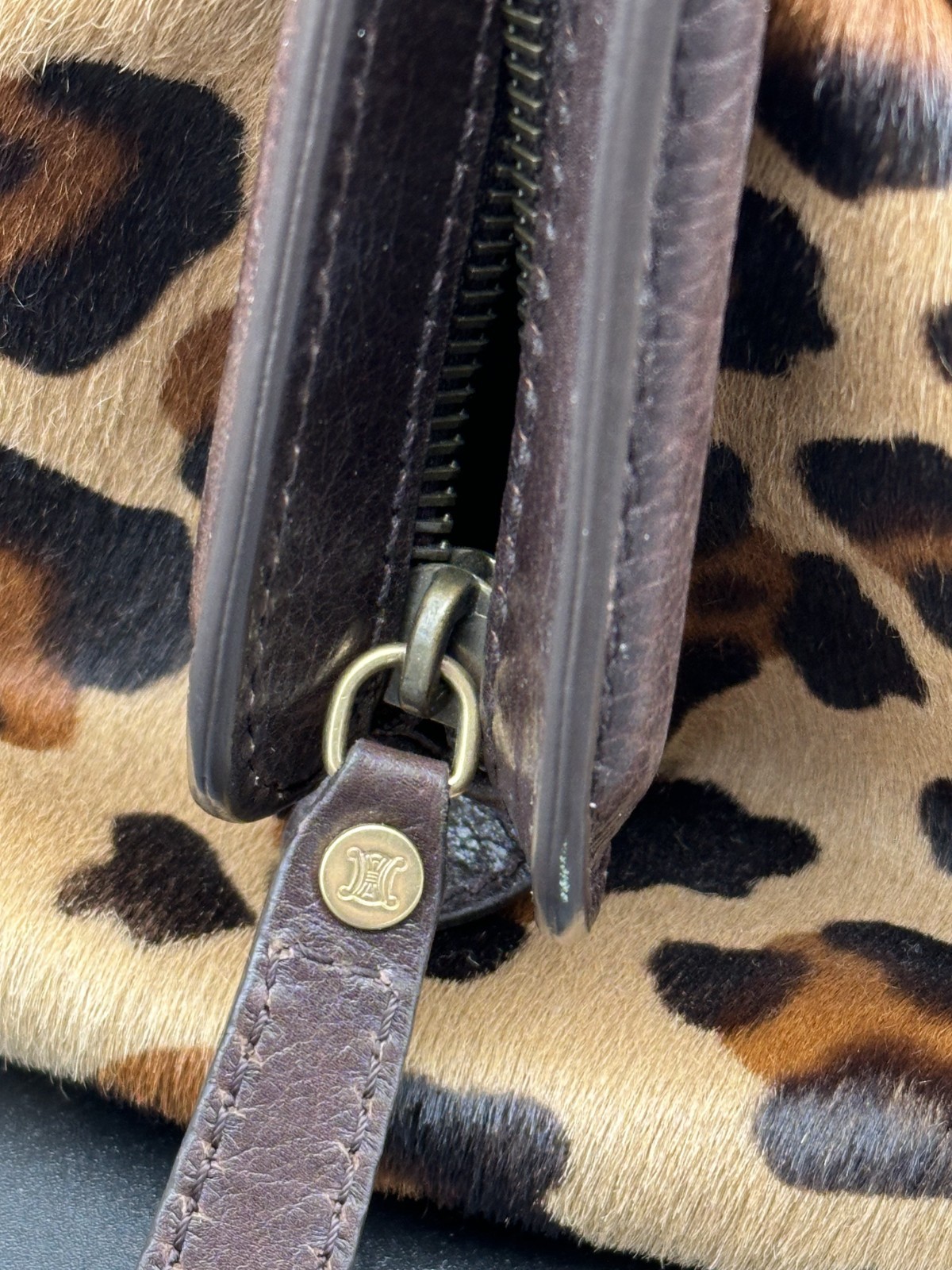 Authentic CELINE Brown Leather Leopard Print Pony… - image 9