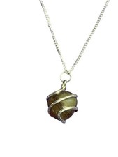 Silvertone Wire Wrapped Brown Stone Pendant Necklace 17 inches Long Pendant