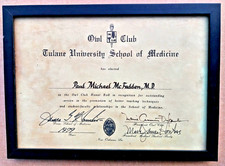 Owl Club Tulane University School of Medicine 1979 Election, Framed, Good Cond.