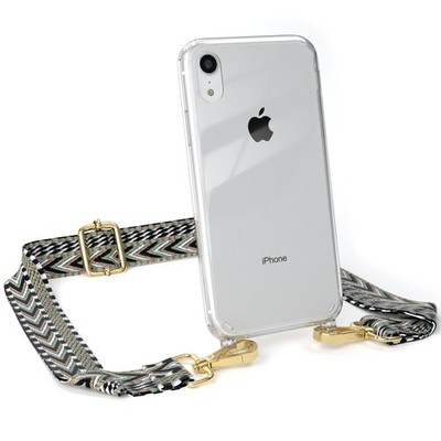 Handykette für iPhone XR Boho Schnur Hülle mit Band breit Grün / Schwarz - Gold